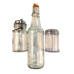 Glass Bottle & Shaker Set With Metal Lids For Kitchen Use